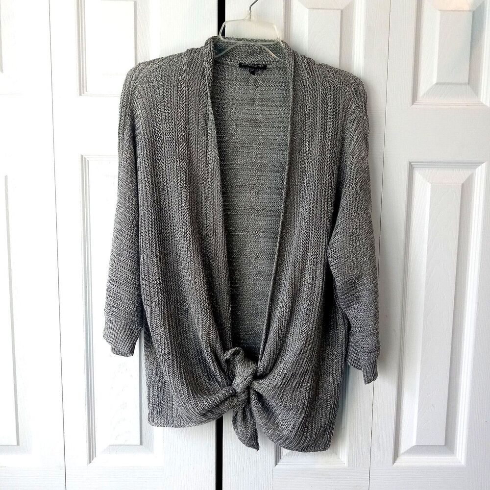 Eileen Fisher Size 1X Cardigan Open Tie Front Gray Linen Silk